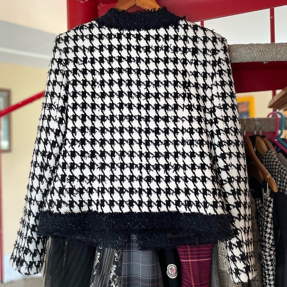 BALMAIN black white houndstooth tweed 4 pocket padded cropped jacket FR42 - Picture 13 of 16